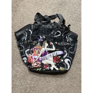 Women’s Red by Marc Ecko Tattoo Style Pin Up Girl Tote Bag Purse